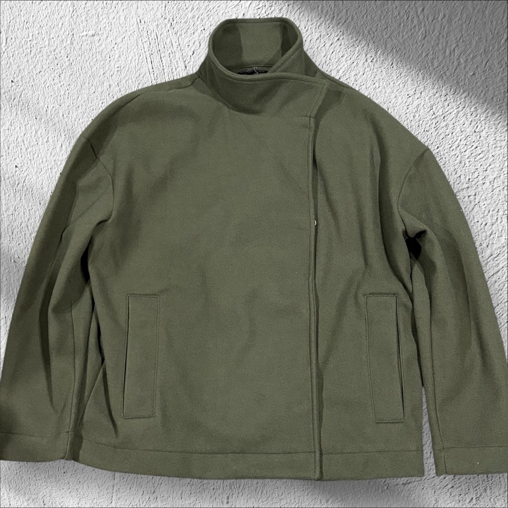 Banana Republic Melton Moto Jacket Camo‎ Green Women’s M Oversized Funnel Neck - Picture 8 of 11